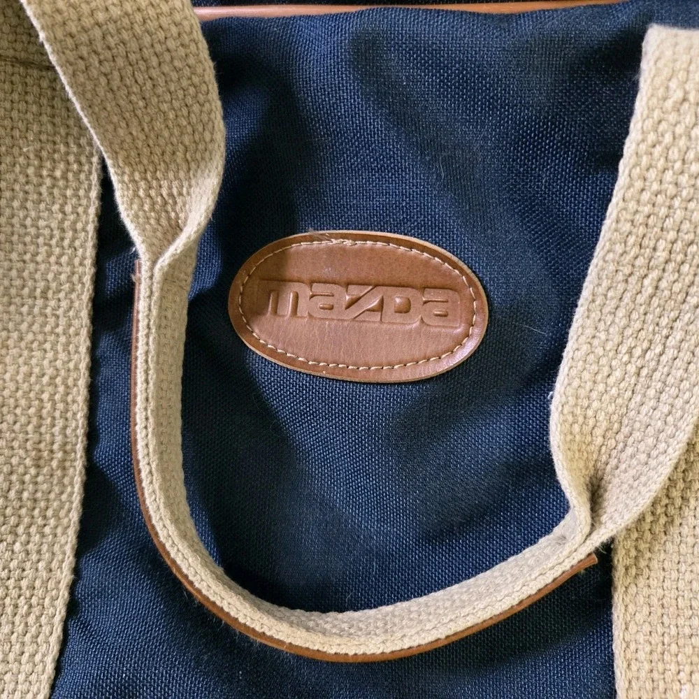Mazda XL Navy Canvas Duffle Tote Bag 25x16x8 in With Shoulder Strap and Handles